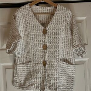 Focus Women's Lagenlook Art Cotton Woven Pique Jacket Size Small